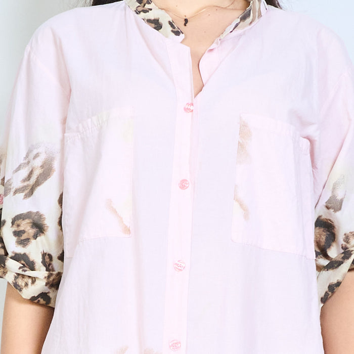 Abstract ombre print button down shirt dress wholesale