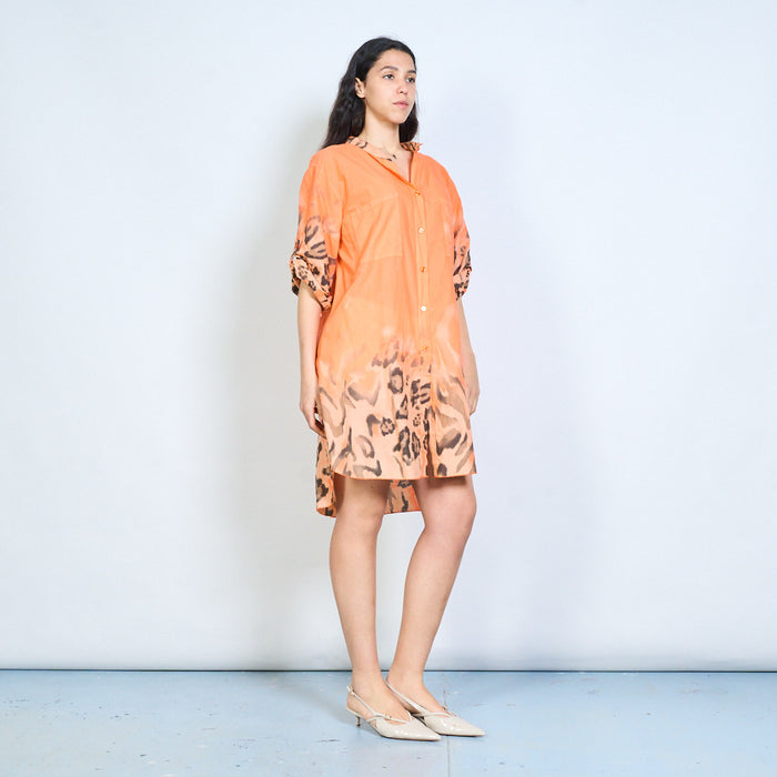 Abstract ombre print button down shirt dress wholesale