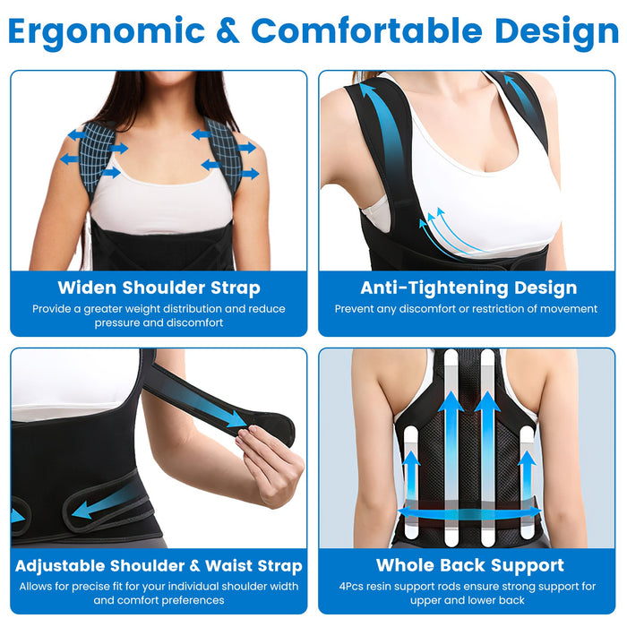 Adjustable Posture Corrector Back Brace - Invisible Under Clothes, Pain Relief for Men & Women - close-up view