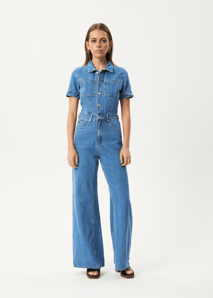 Afends Miami Denim Flared Jumpsuit |
