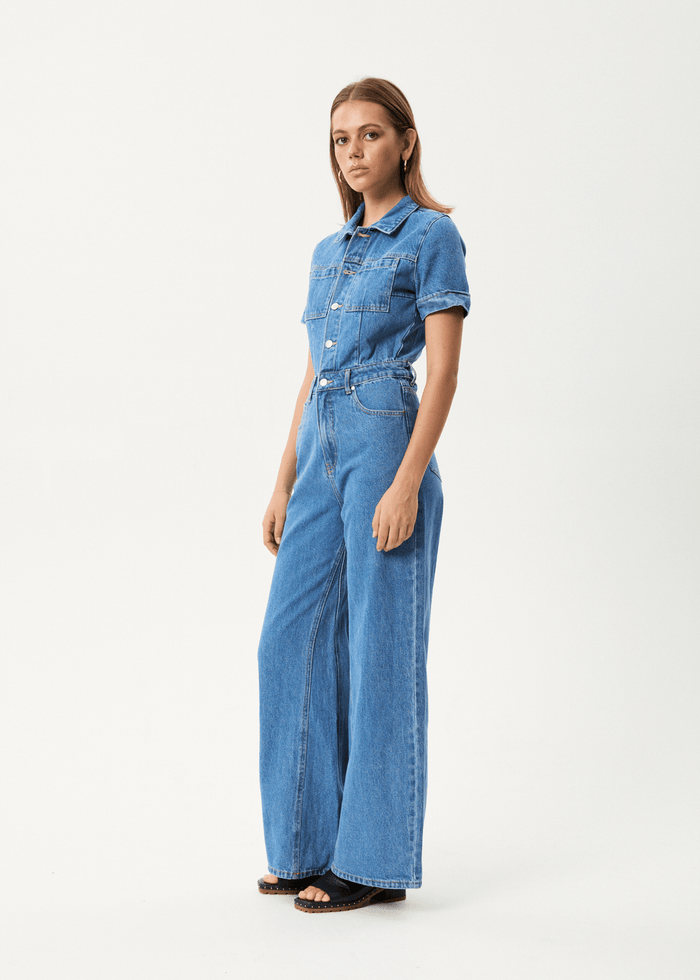Afends Miami Denim Flared Jumpsuit |