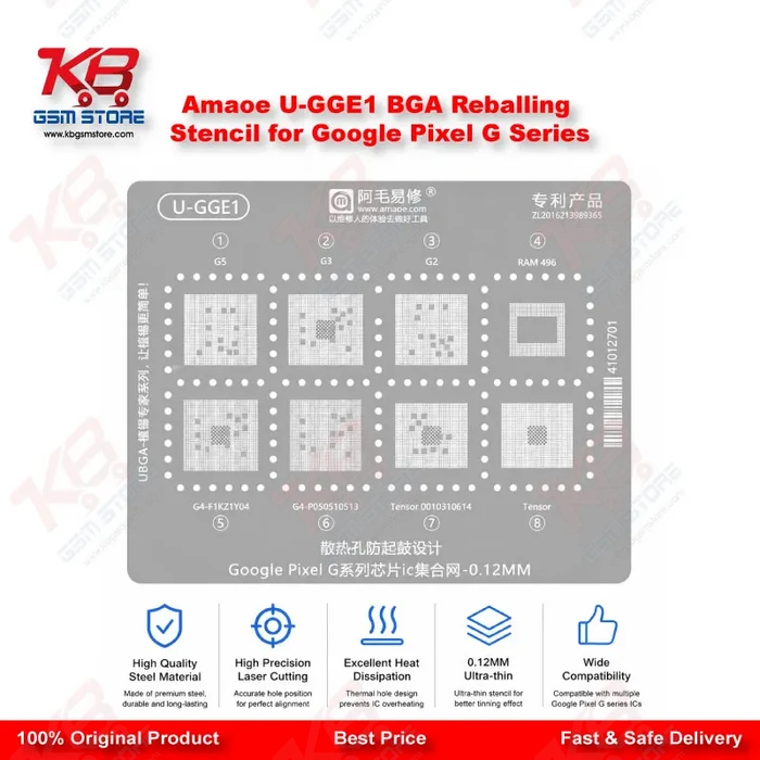 Amaoe U-GGE1 BGA Reballing Stencil for Google Tensor G2/G3/G4/G5 – Pixel Series CPU