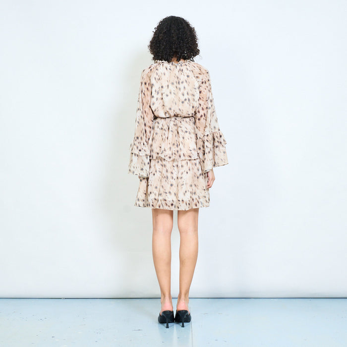 Animal print ruffle sleeve belted mini dress wholesale