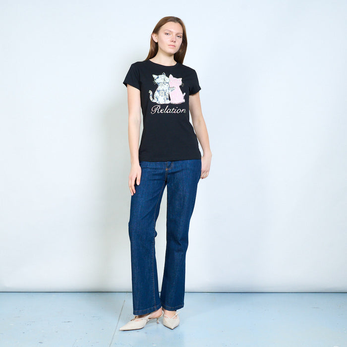 Animalia edit embellished cat graphic letter print short sleeve t shirt wholesale