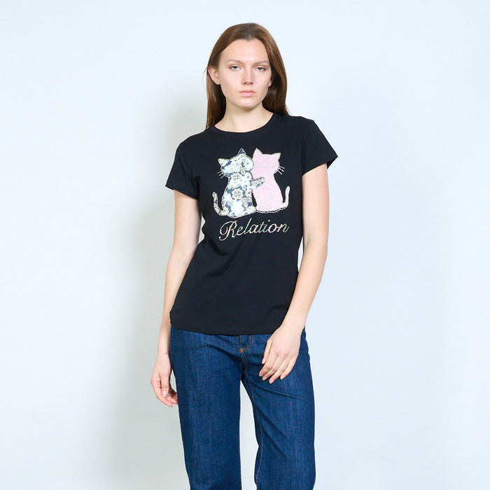 Animalia edit embellished cat graphic letter print short sleeve t shirt wholesale