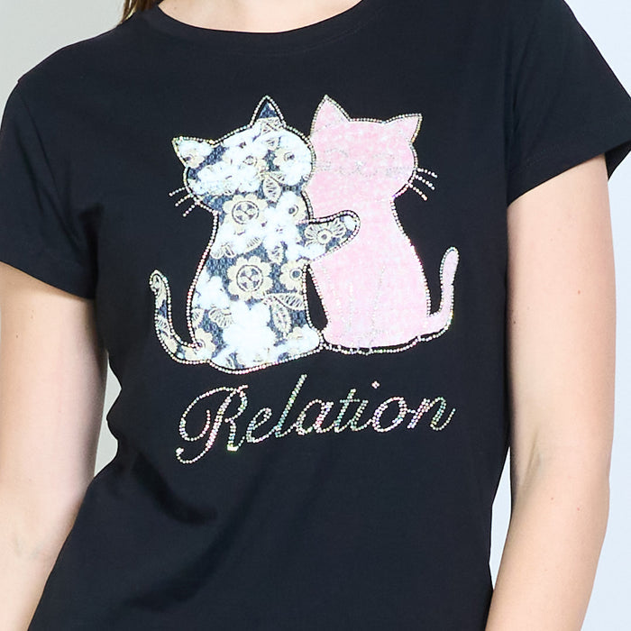 Animalia edit embellished cat graphic letter print short sleeve t shirt wholesale