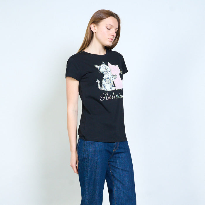 Animalia edit embellished cat graphic letter print short sleeve t shirt wholesale