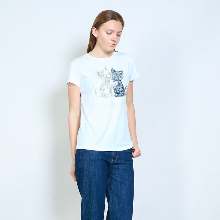 Animalia edit embellished cat graphic letter print short sleeve t shirt wholesale