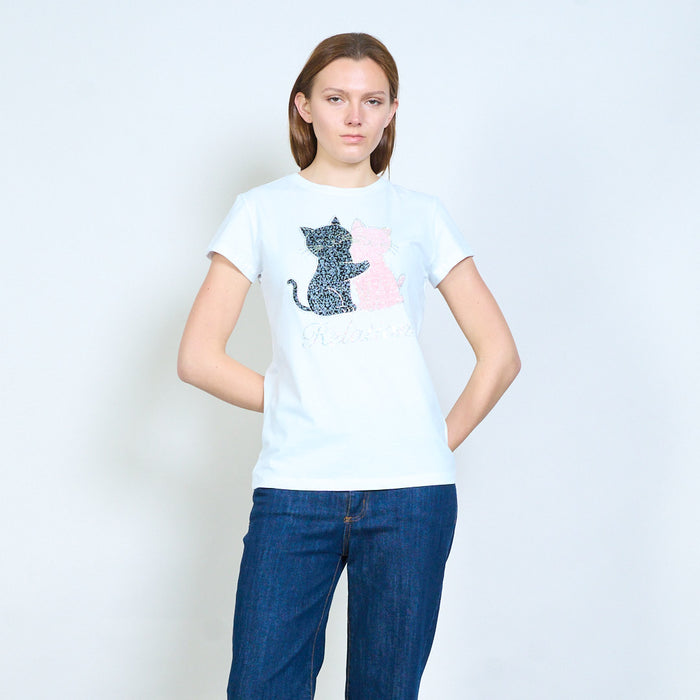Animalia edit embellished cat graphic letter print short sleeve t shirt wholesale