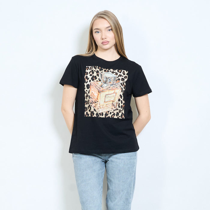 Animalia edit leopard motif perfume bottle graphic printed t-shirt wholesale