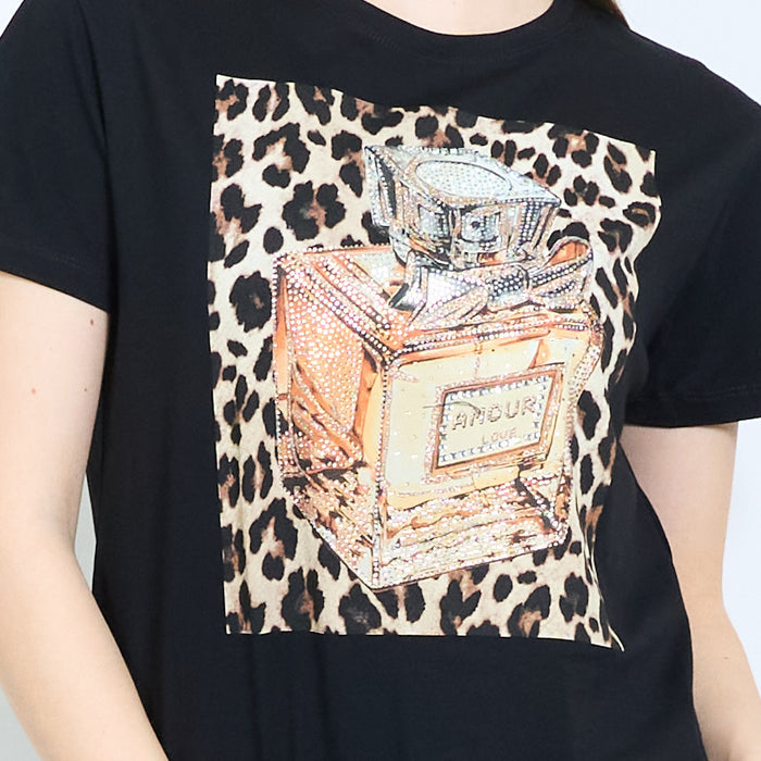 Animalia edit leopard motif perfume bottle graphic printed t-shirt wholesale