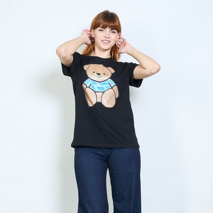Animalia edit rhinestones bear graphic short sleeve t shirt wholesale