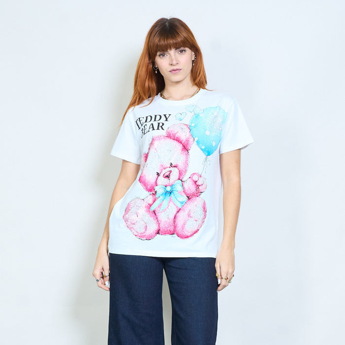Animalia edit rhinestones teddy bear graphic “Teddy Bear” printed short sleeve t shirt wholesale