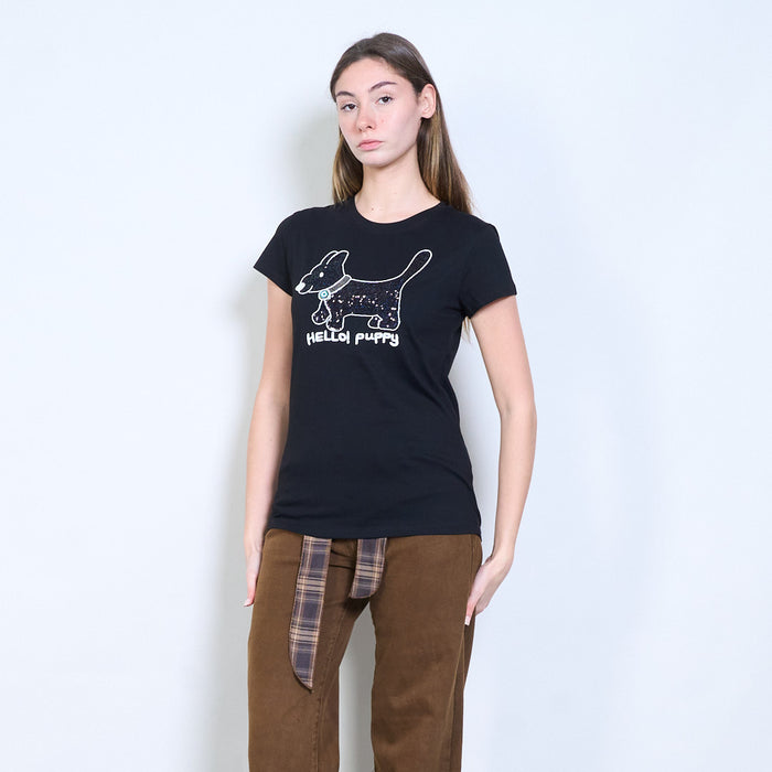 Animalia edit sequins rhinestones "Hello! Puppy" dog graphic printed t shirt wholesale