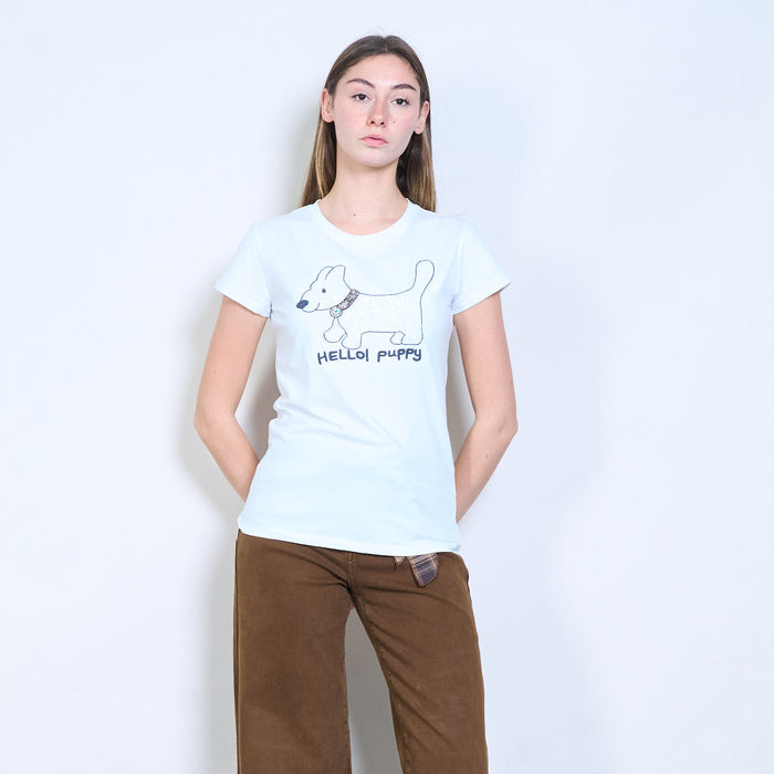 Animalia edit sequins rhinestones "Hello! Puppy" dog graphic printed t shirt wholesale
