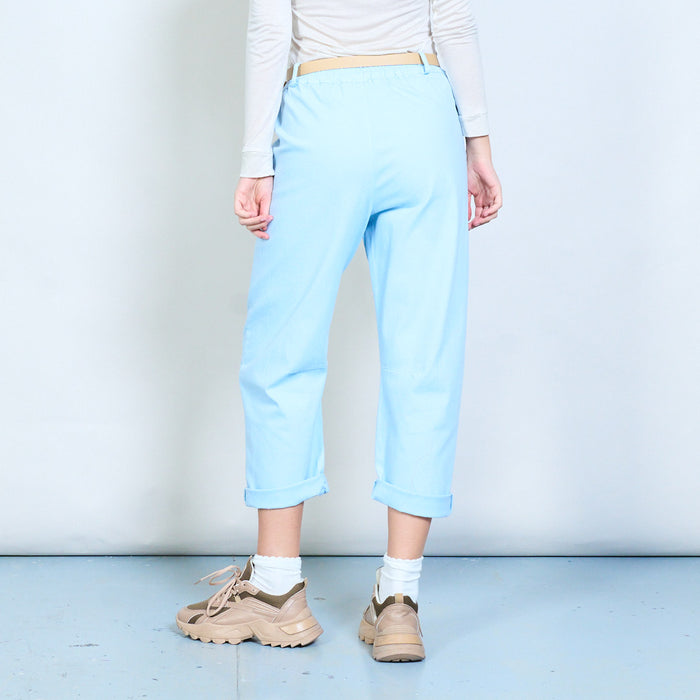 Appliqué detail elastic waist relaxed fit trousers wholesale