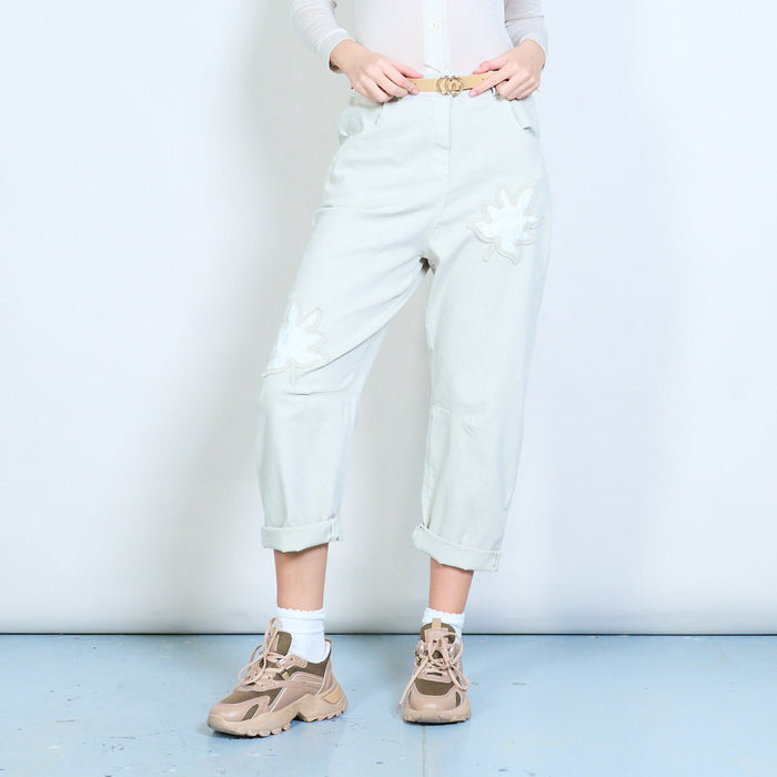 Appliqué detail elastic waist relaxed fit trousers wholesale