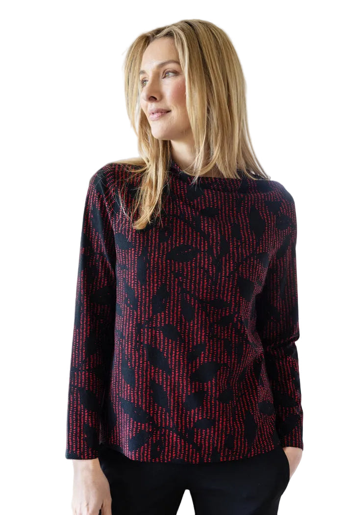 Artful Ruby Red & Black Print Knit Top - 56104