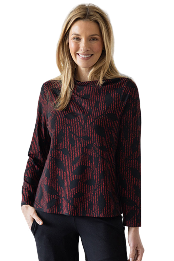 Artful Ruby Red & Black Print Knit Top - 56104