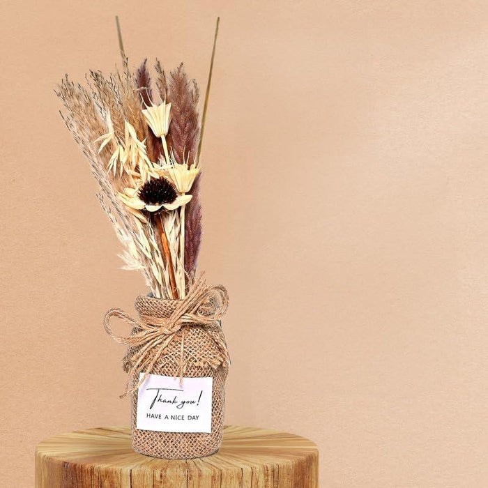 Artificial Dried Flower in a Jute wrapped Glass Jar Gift Pack