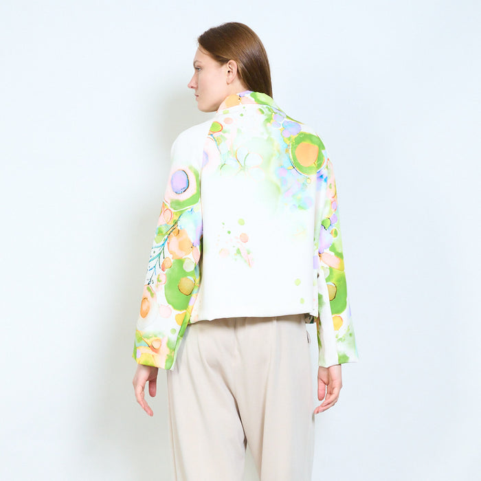 Artistic abstract print asymmetric drape long sleeve top wholesale