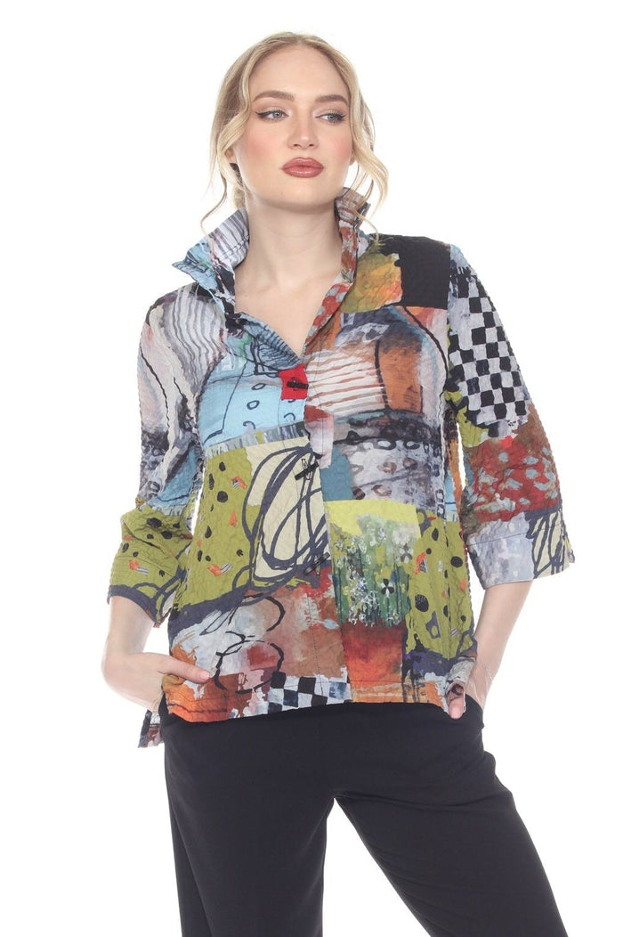 Artsy Mixed-Media Print Blouse in Multi - 3448-MUT
