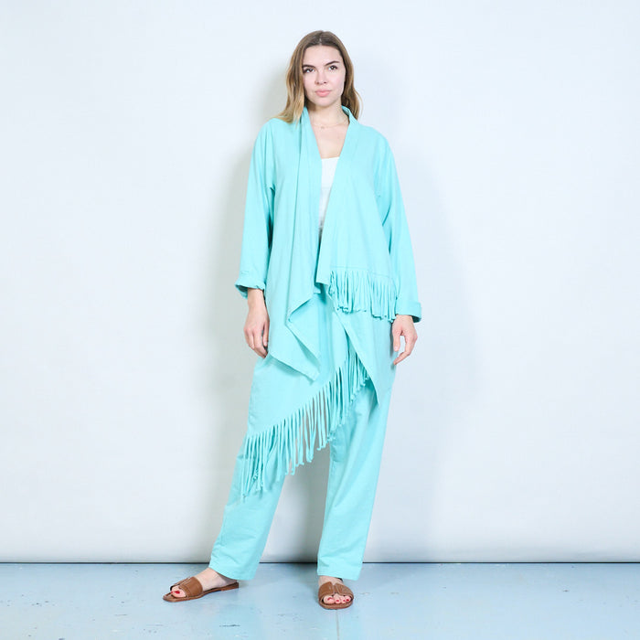 Asymmetric fringe hem open front longline cardigan wholesale