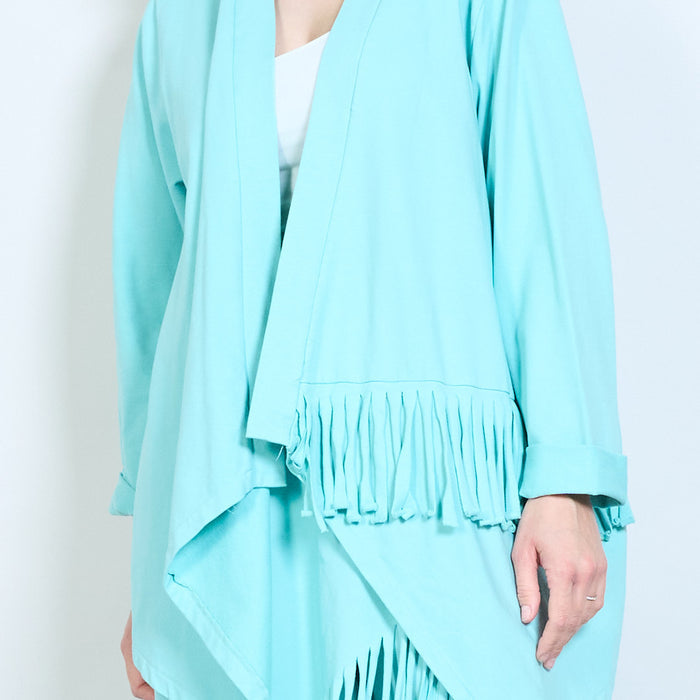 Asymmetric fringe hem open front longline cardigan wholesale