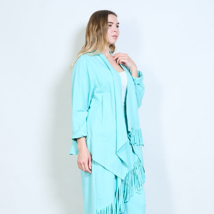 Asymmetric fringe hem open front longline cardigan wholesale