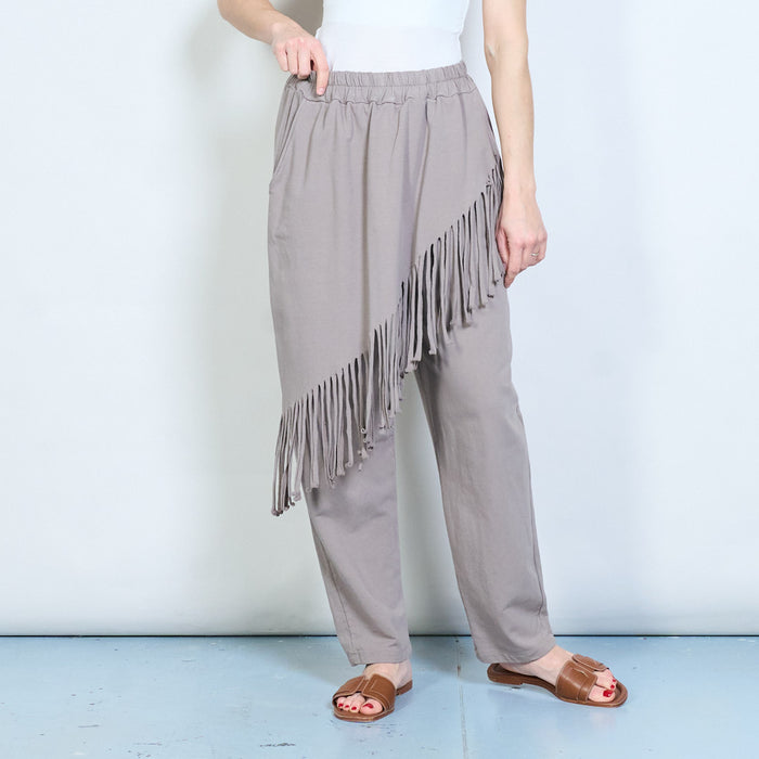 Asymmetric fringe overlay relaxed fit trousers wholesale