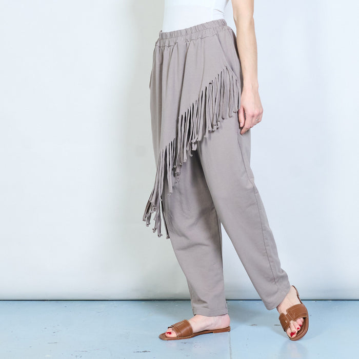 Asymmetric fringe overlay relaxed fit trousers wholesale