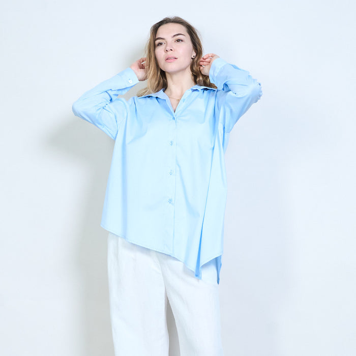 Asymmetric hem button front oversized shirt wholesale