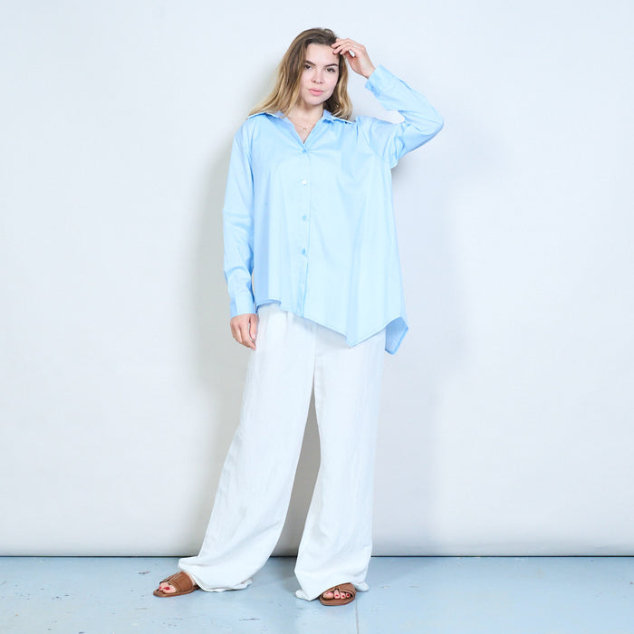 Asymmetric hem button front oversized shirt wholesale