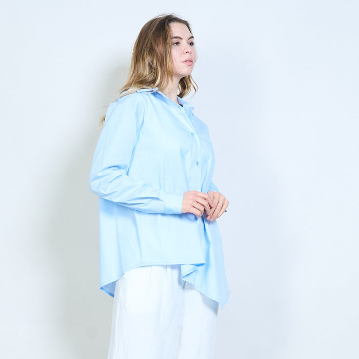 Asymmetric hem button front oversized shirt wholesale