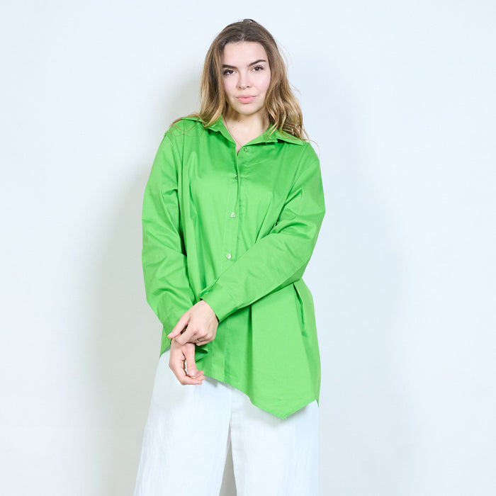 Asymmetric hem button front oversized shirt wholesale