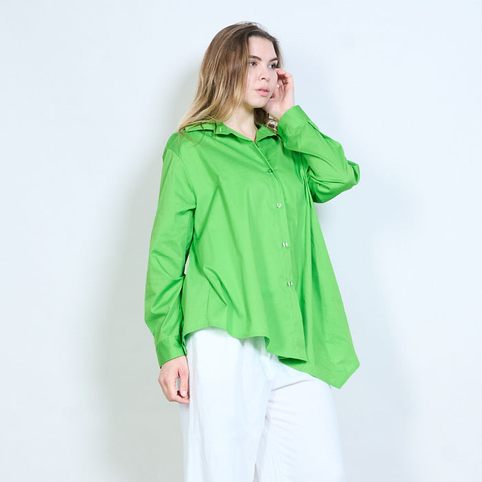 Asymmetric hem button front oversized shirt wholesale