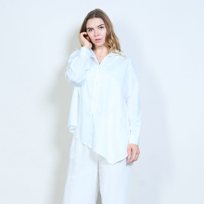 Asymmetric hem button front oversized shirt wholesale