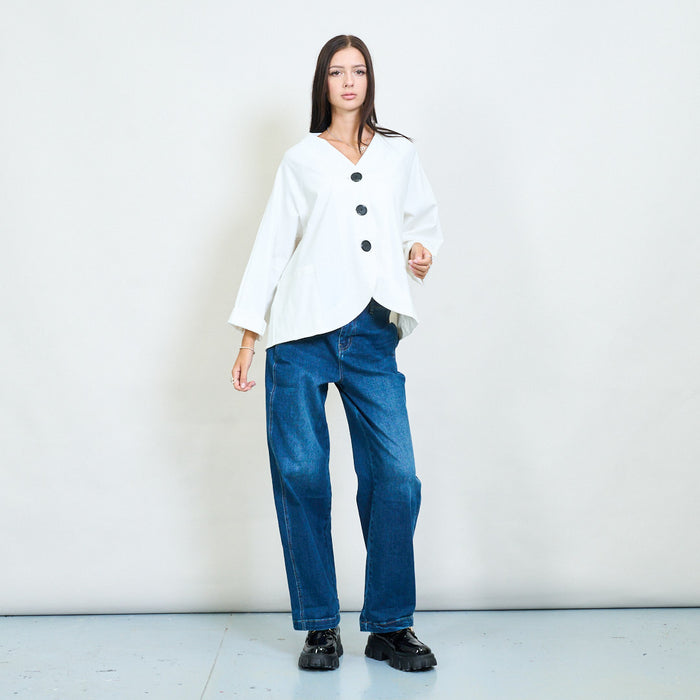 Asymmetric hem jacket with oversized buttons wholesale