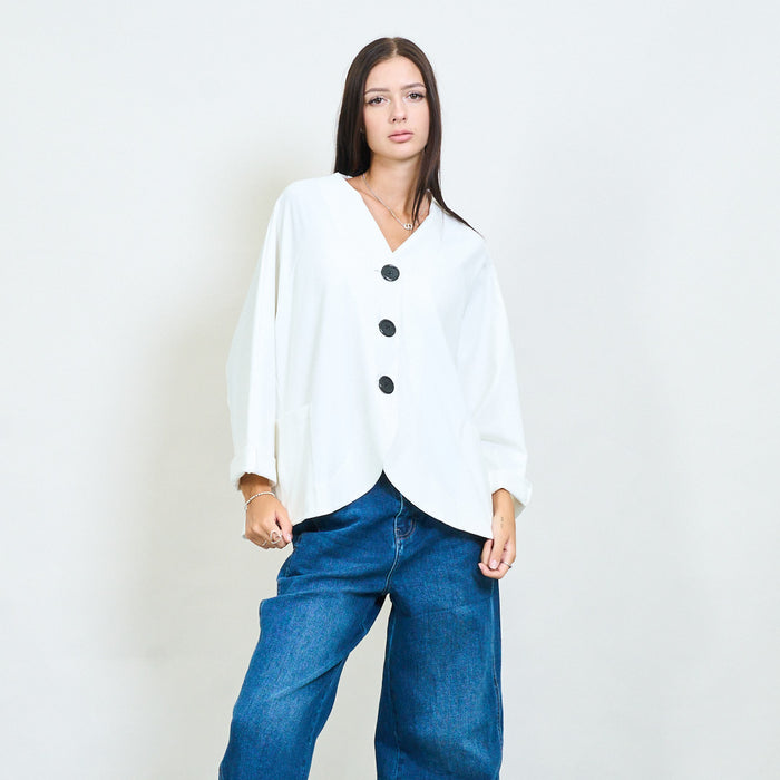 Asymmetric hem jacket with oversized buttons wholesale