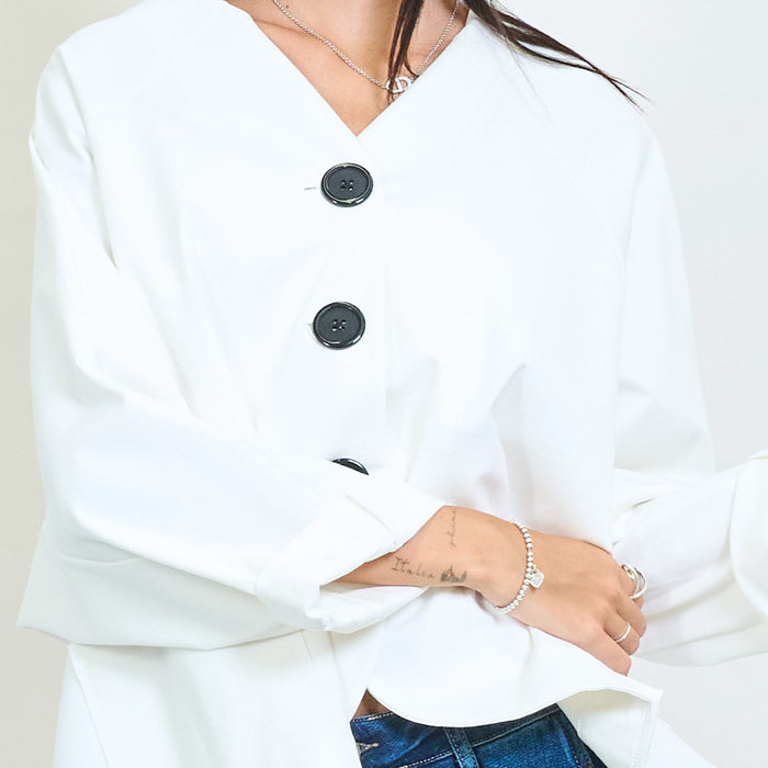 Asymmetric hem jacket with oversized buttons wholesale
