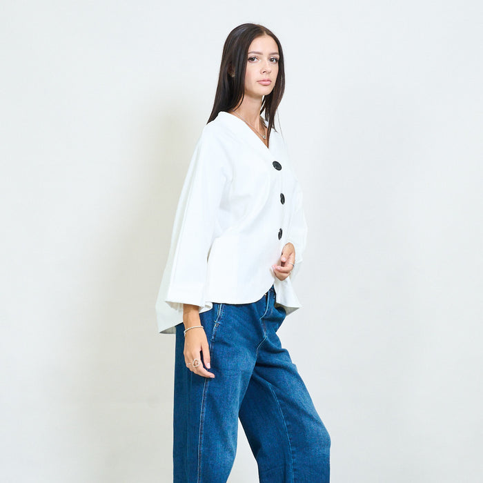 Asymmetric hem jacket with oversized buttons wholesale