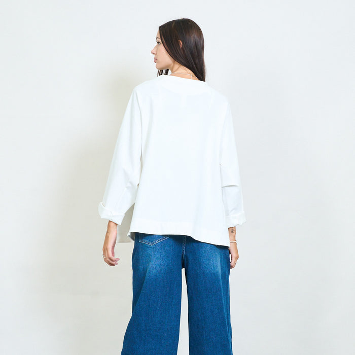Asymmetric hem jacket with oversized buttons wholesale
