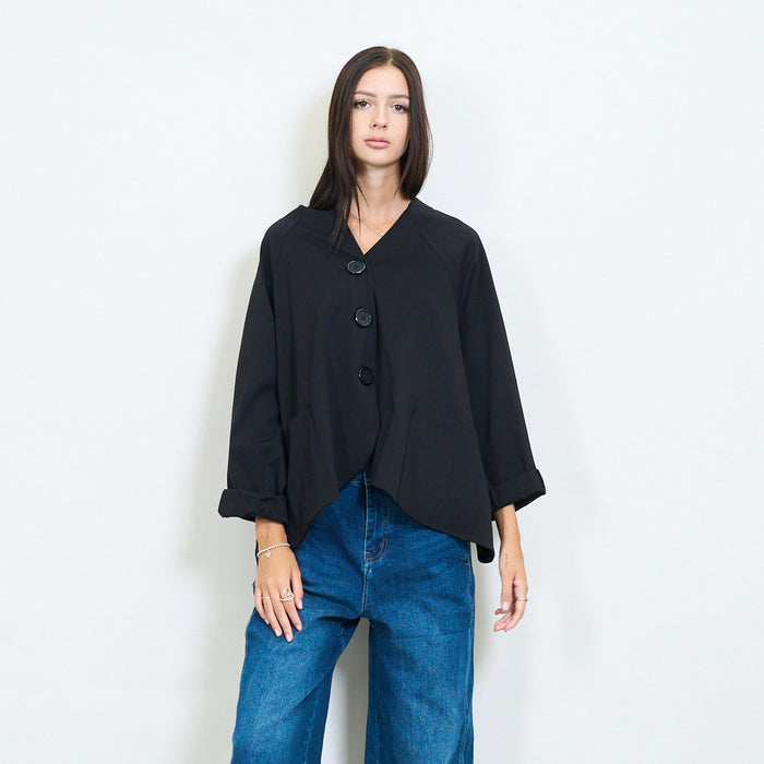 Asymmetric hem jacket with oversized buttons wholesale
