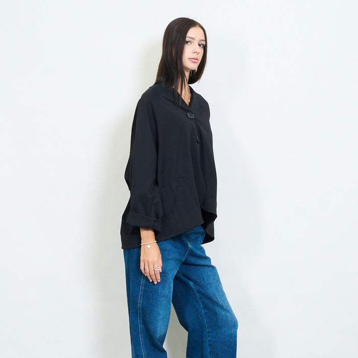 Asymmetric hem jacket with oversized buttons wholesale