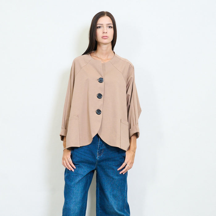 Asymmetric hem jacket with oversized buttons wholesale