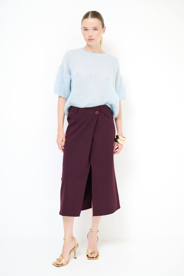 Asymmetric midi skirt with front slit wholesale