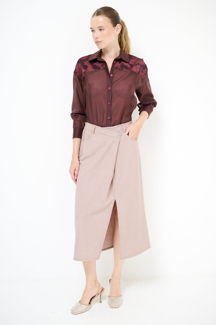 Asymmetric midi skirt with front slit wholesale
