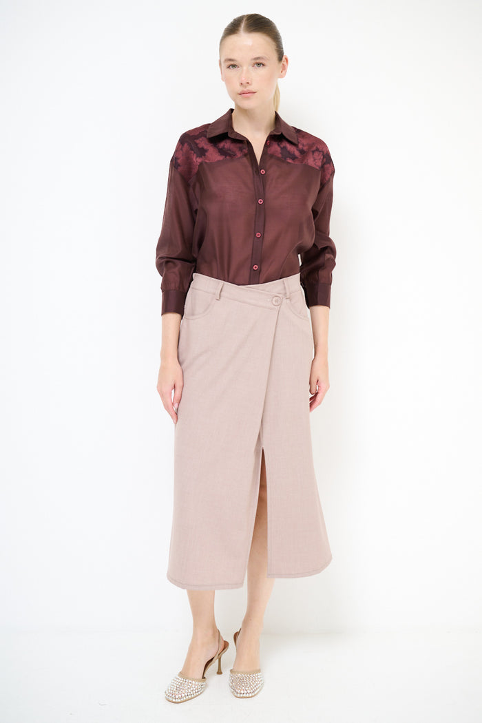 Asymmetric midi skirt with front slit wholesale