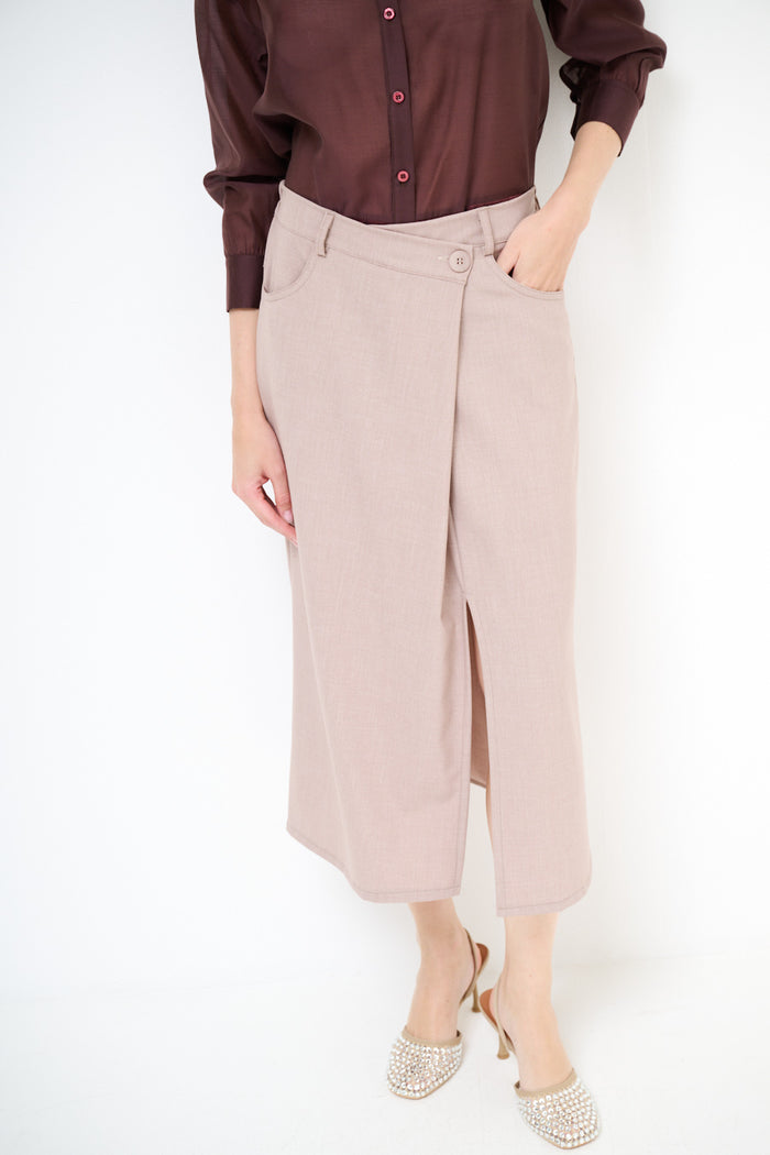 Asymmetric midi skirt with front slit wholesale
