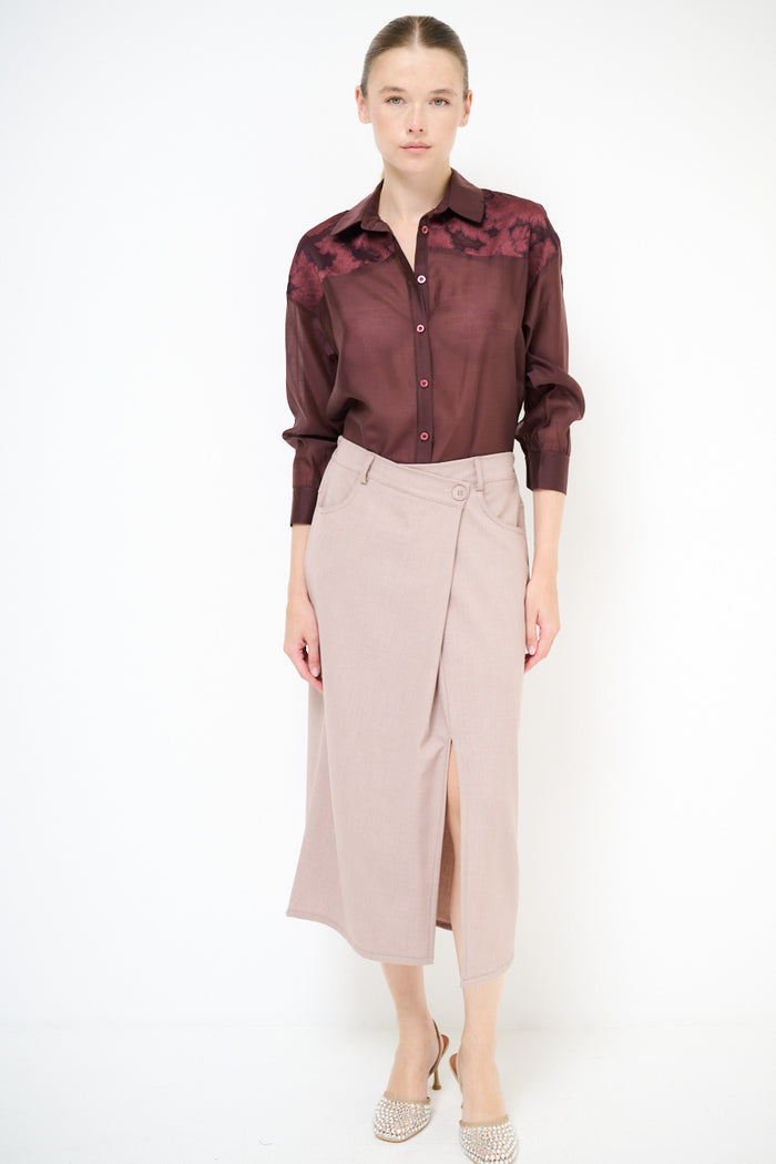Asymmetric midi skirt with front slit wholesale